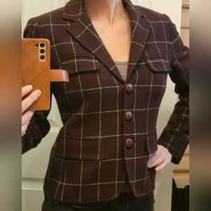 Vintage J. Crew Plaid Brown Teal Wool Blazer
